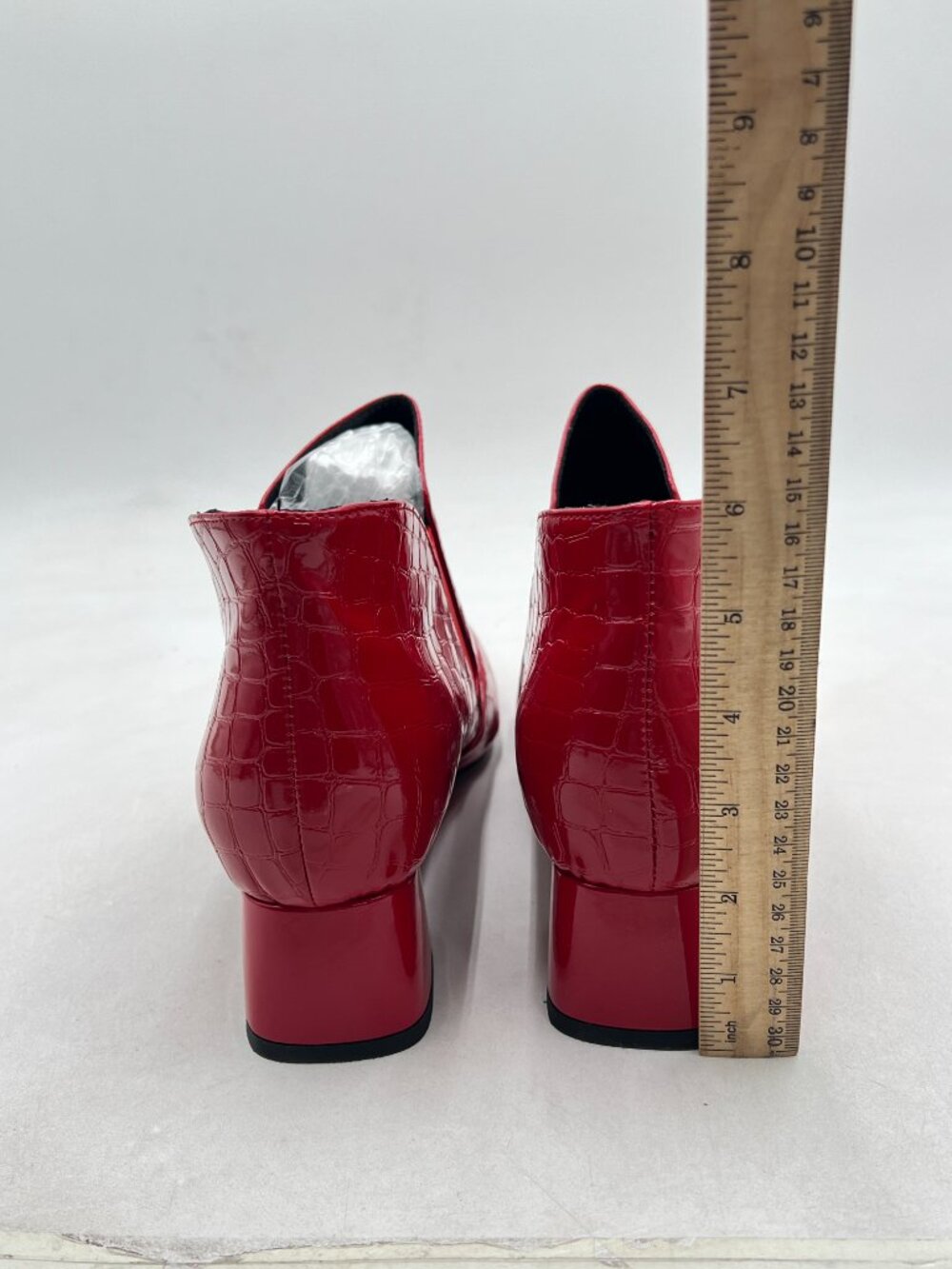 YDN Red Sexy Pointed Toe Ankle Boots Chunky Low Heel Booties Pull on Shoe - Picture 5 of 8